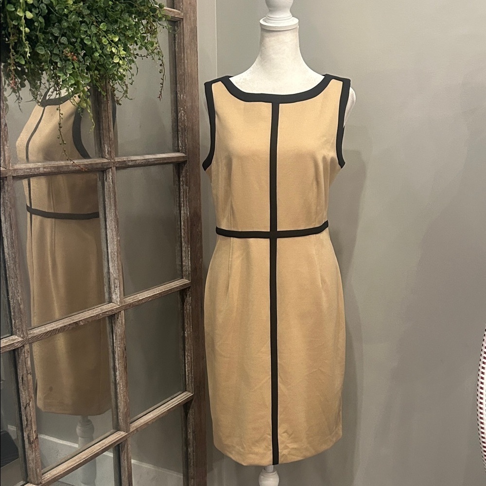 Calvin Klein Tan Sleeveless Dress with Black Trim 8